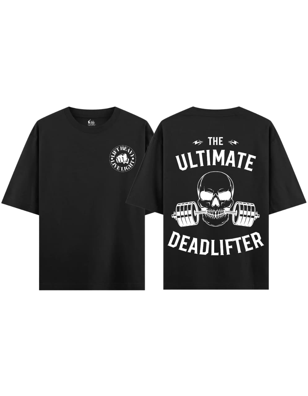 "DEADLIFTER" DUAL-SIDED DESIGN OVERSIZED BLACK T-SHIRT