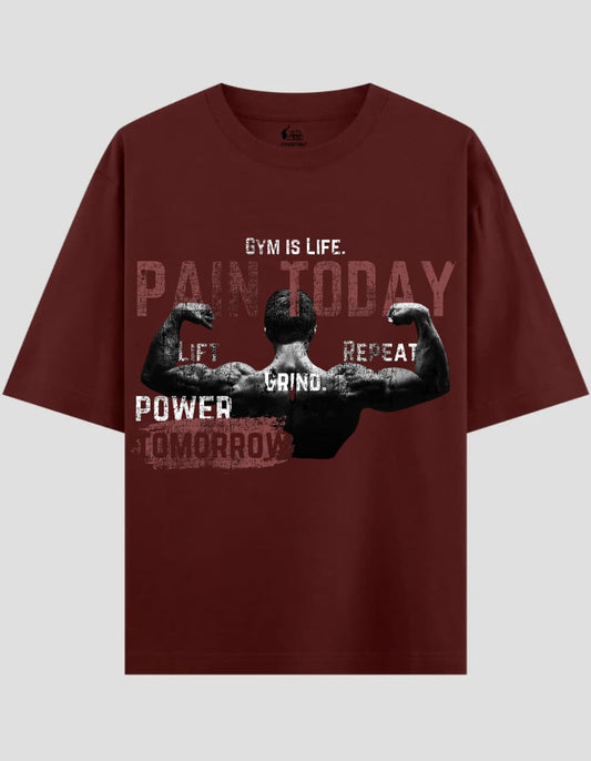 "GYM IS LIFE" OVERSIZED MAROON T-SHIRT