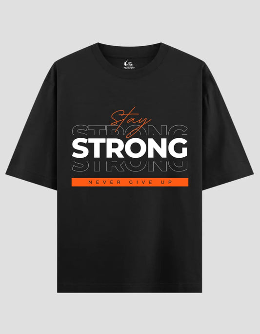"STAY STRONG" OVERSIZED BLACK T-SHIRT