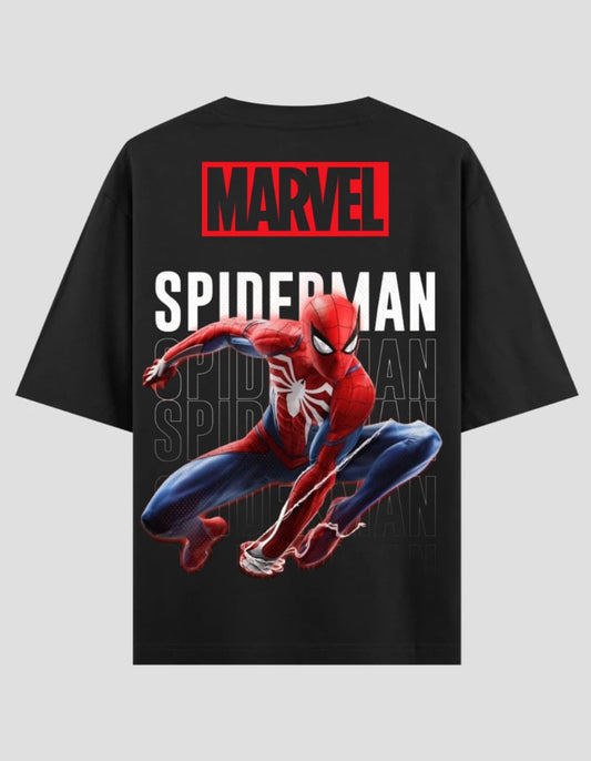 "MARVEL SPIDER-MAN EDITION" DUAL-SIDED DESIGN OVERSIZED BLACK T-SHIRT