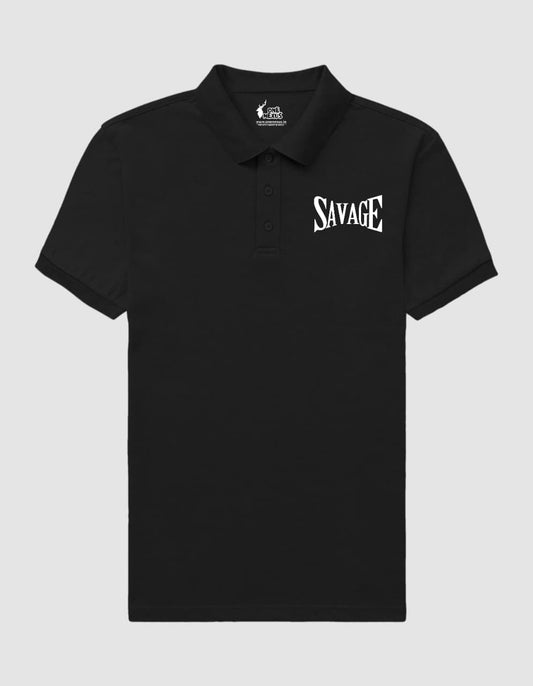 "SAVAGE" POLO BLACK T-SHIRT
