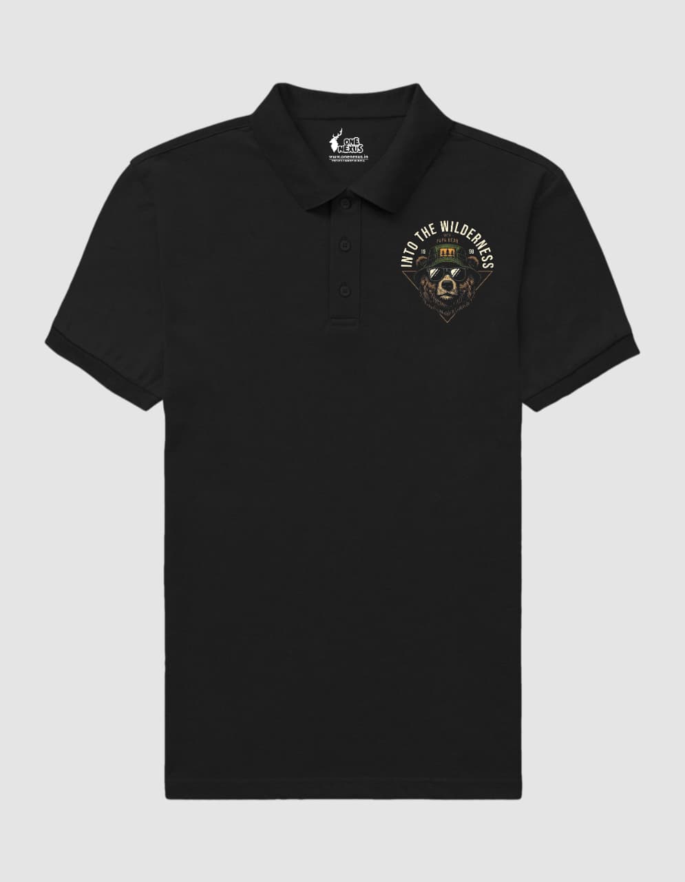 "INTO THE WILDERNESS" POLO BLACK T-SHIRT