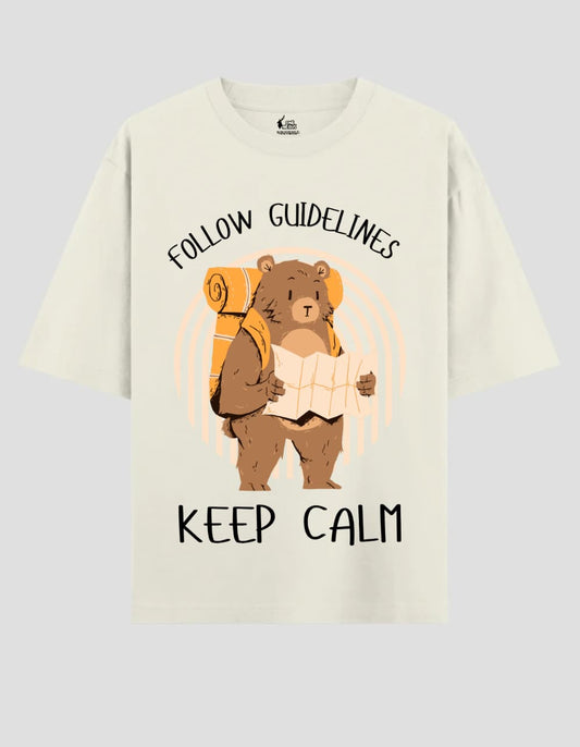 "KEEP CALM AND FOLLOW GUIDELINES" OVERSIZED OFF WHITE T-SHIRT