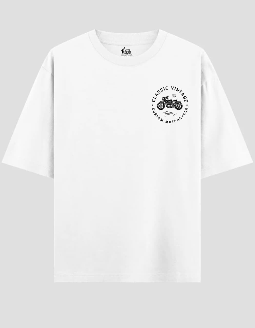 "CLASSIC CUSTOM MOTORCYCLE" OVERSIZED WHITE T-SHIRT