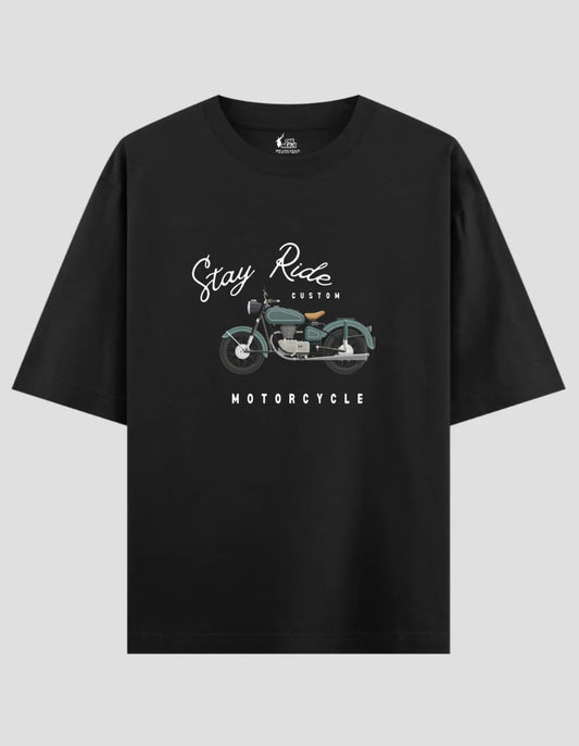 "STAY RIDE" OVERSIZED BLACK T-SHIRT