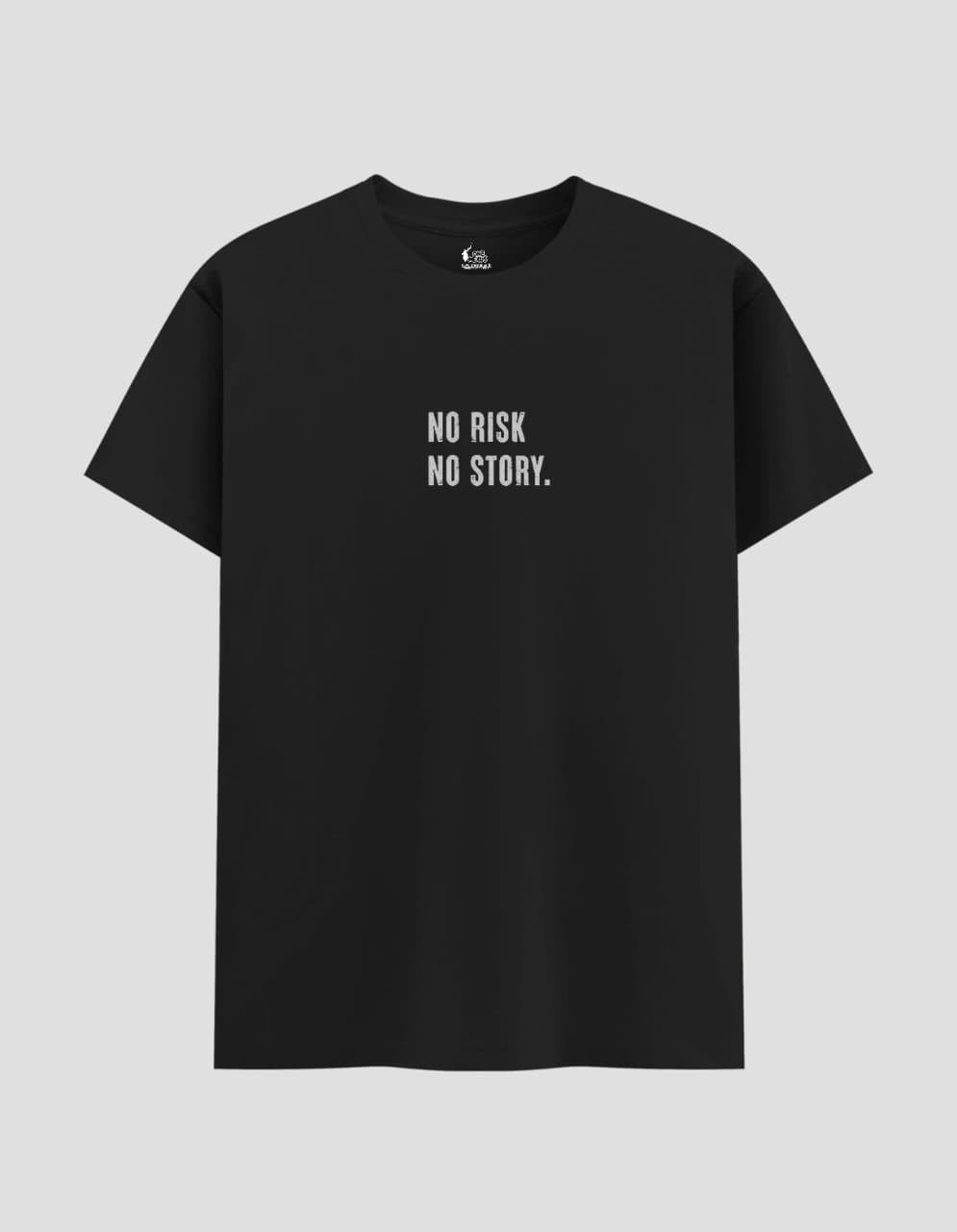 "NO RISK NO STORY" BLACK REGULAR T-SHIRT