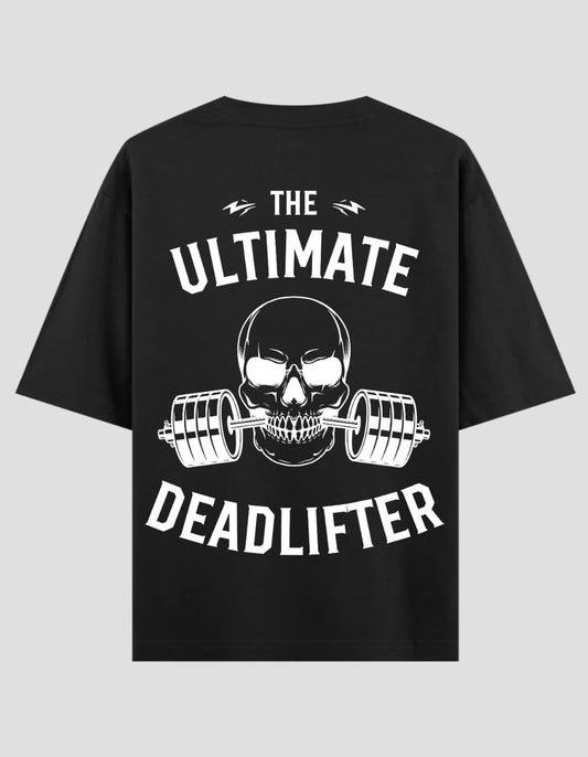 "DEADLIFTER" DUAL-SIDED DESIGN OVERSIZED BLACK T-SHIRT